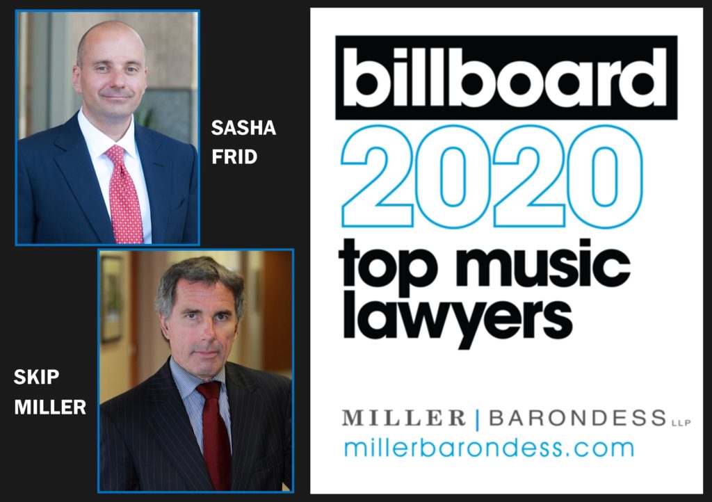 Sasha Frid and Skip Miller Honored as 2020 Top Music Lawyers by